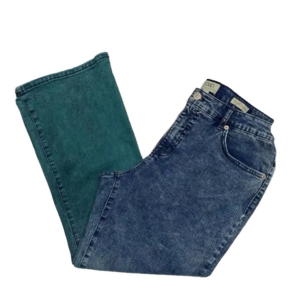 LOGO Lori Goldstein Tie Dye Ombre Green Blue Jeans Mid Rise Crop Kick size 16 - Picture 3 of 9